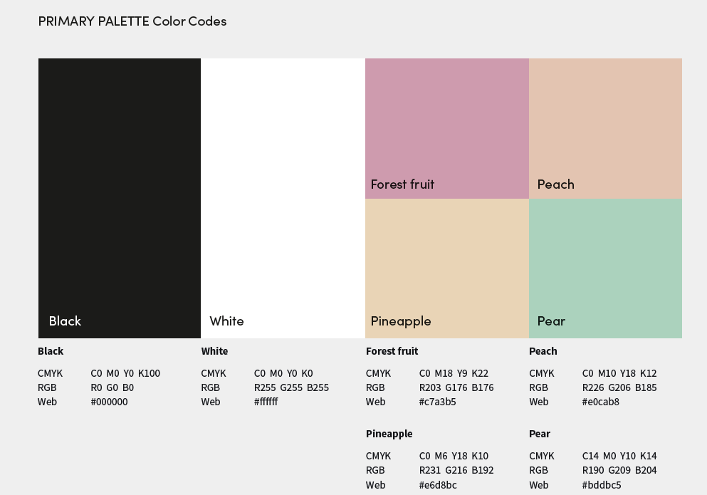Bliss Boost brand colour palette and colour codes